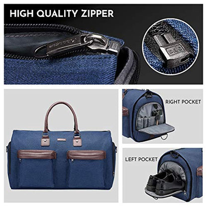 Modoker Convertible Garment Bag with Toiletry Bag, Carry on Garment Duffel Bag for Men Women - 2 in 1 Hanging Suitcase Suit Travel Bags,Navy blue - color: Navy blue