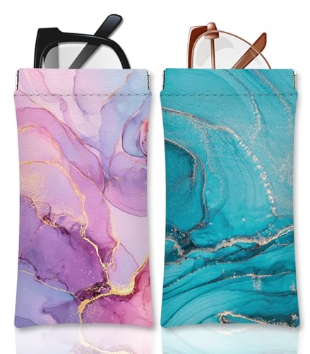 Eyeglasses Sunglasses Case PU Soft Squeeze Top Glasses Pouch for Women Men,Floral Pattern Portable Anti Scratch - color: Pink+blue