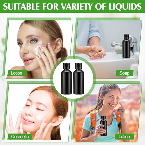 Eccliy 100 Pack 2 oz Plastic Bottles Travel Lotion Bottle Squeeze Container Plastic Bottles with Caps Small Travel Empty Refillable Toiletry Containers for Liquid Lotion Creams with 5 Funnels (Black) - color: Black, size: 2 oz