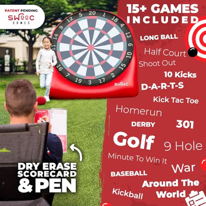Swooc Games - Premium Inflatable Giant Kick Darts (15+ Ways to Play) - Jumbo Soccer Dartboard with Air Pump - Big Carnival Games - Giant Outdoor Games - Oversized Dart Board Yard & Lawn Game - size: Giant - 6ft