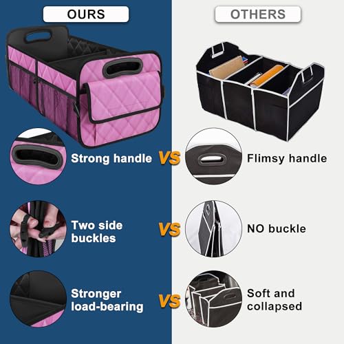 Deosk Car Trunk Organizer for SUV, Car Organizers and Storage with Reinforced Handles, Car Accessories for Women/Men 70L Waterproof Polyester Trunk Organizer(Large, Pink) - color: Pink, size: Large