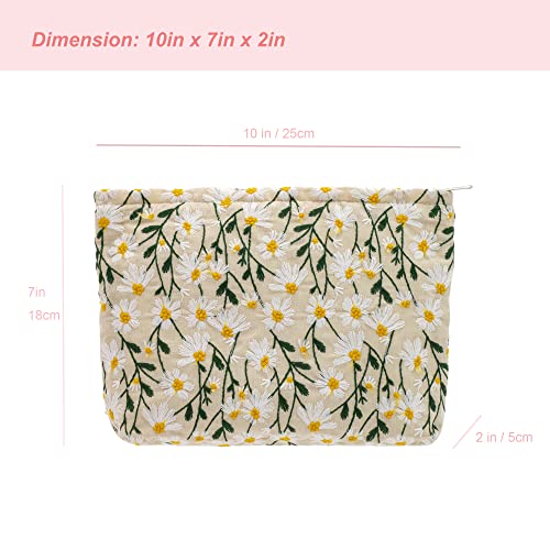 Makeup Bags for Purse Zipper Cosmetic Pouch Large Travel Canvas Make Up Organizer Tool Pouch for Women and Girls,Daisy White - color: Daisy White