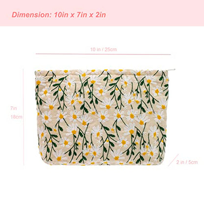 Makeup Bags for Purse Zipper Cosmetic Pouch Large Travel Canvas Make Up Organizer Tool Pouch for Women and Girls,Daisy White - color: Daisy White