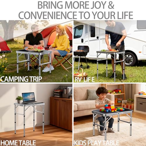 HOMGEN Portable Small Folding Table-Ease of Assembly-3 Heights Adjustable 30/20/10 Inch-23'' L x 16'' W Desktop Size-Stable Camp Table Foldable-Durable Load-Bearing Up to 66lbs-for RV/Camping/Picnic