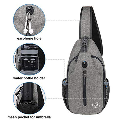 WATERFLY Crossbody Sling Backpack Sling Bag Travel Hiking Chest Bag Daypack - color: Gray