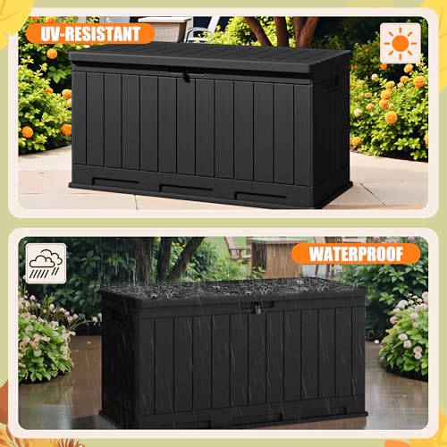 Devoko 90 Gallon Double-Wall Deck Box, Side Handles, HDPE Outdoor Large Storage Box Waterproof and Lockable for Patio Furniture, Garden, Pool (Black, 90 Gallon) - color: Black, size: 90 Gallon 1 Pack