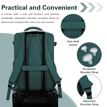 Carry On Backpack for Women & Men – Airline Approved Underseat Size, 15.6" Laptop Compartment, TSA-Friendly 180° Opening, Anti-Theft Business Travel Backpack with Trolley Sleeve (Peacockblue, Large) - color: Peacockblue, size: Large