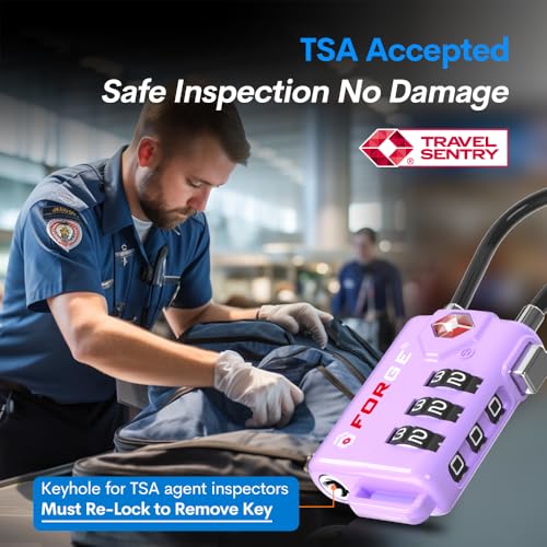 Forge TSA Approved Luggage Locks, Re-settable Combination with Alloy Body, Purple 4 Locks. - color: Purple 4 Pack