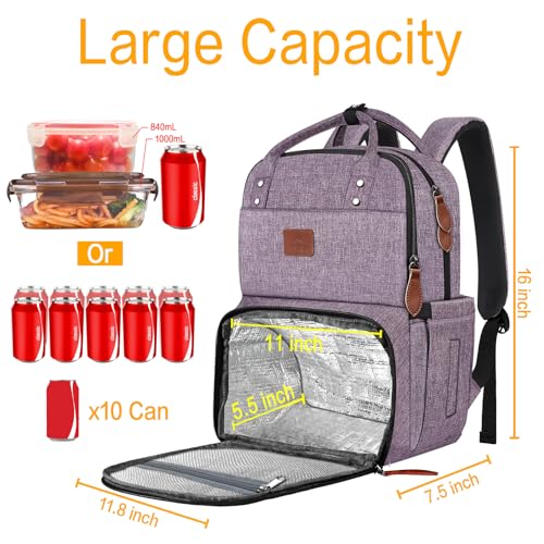 MATEIN Laptop Backpack with Lunch Box, Insulated Women Backpacks with Cooler Compartment, Fits 15.6 inch Laptop Water Resistent Tote Food Bag for College Beach Camping Picnics Hiking - color: Purple, size: 15.6 Inch