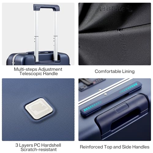 Hanke 20 Inch Carry On Luggage with Front Pocket Aluminum Frame, Hard Shell Suitcases with Wheels, Rolling Luggage, Suitcase with Lock, Travel Luggage for Weekender, Dark Blue - color: Dark Blue, size: 20 Inch Middle No Opening