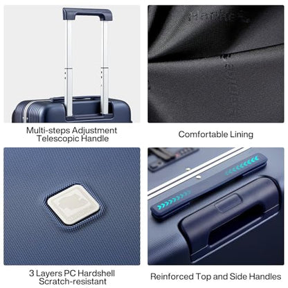 Hanke 20 Inch Carry On Luggage with Front Pocket Aluminum Frame, Hard Shell Suitcases with Wheels, Rolling Luggage, Suitcase with Lock, Travel Luggage for Weekender, Dark Blue - color: Dark Blue, size: 20 Inch Middle No Opening