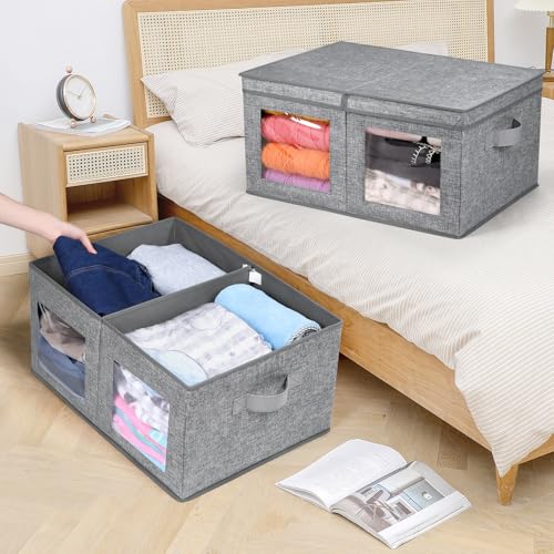 Univivi Large Foldable Fabric Storage Bins with lids [2-Pack] Collapsible Closet Storage Box for Clothes, Closet Organizer with Handles, Storage Cube Basket for Home, Bedroom (Grey, 24" x17" x 12") - color: Grey Pattern, size: 24''-2 Pack