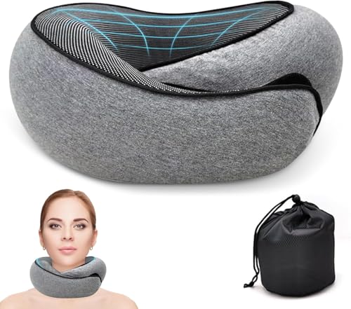Travel Neck Pillow for Airplanes – 100% Memory Foam, 360° Head Support, Breathable & Washable Cover, Compact for Travel, Car & Flights