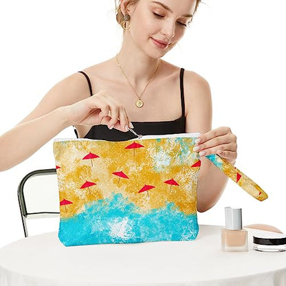 Fokongna Travel Makeup Bag - Wet Dry Bag for Swimsuit, Beach Pool Diapers, Dirty Yoga Gym Clothes - Zipper Pouch for Women, Sister, Friends - Ocean Sea Shells Beach Starfish - color: Ocean Beach