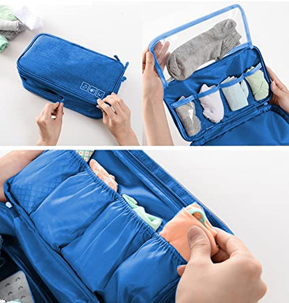 Portable Underwear Bra Storage Bag Waterproof Travel Organizers Multi-Layer Toiletry Packing Cube - color: sky blue
