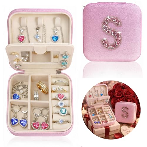 Mothers Day Gift Travel Jewelry Case for Women, Large Jewelry Organizer with Straps, Secure Storage, Better Organization, Gift for Bridesmaid, Daughter, Granddaughter - color: Pink B
