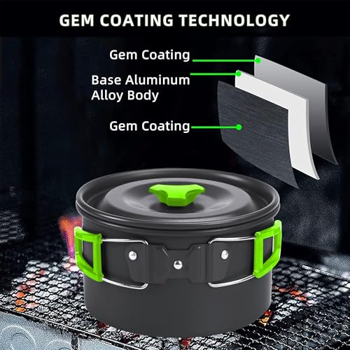 aiGear 3pcs Camping Cooking Set for 1-2 People, Lightweight Foldable Pot Pan Kettle with Storage Bag, Backpacking Cooking Set for Hiking Picnic Camping - color: Green