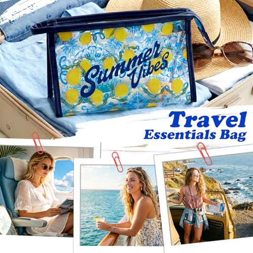 COSHAYSOO Sunscreen Bag Clear Makeup Toiletry Pouch Beach Vacation Essentials for Women Teen Girls Trip Gifts Summer Pool Travel Must Have Accessories Waterproof Stuff - color: Multi-Summer Vibes