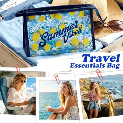 COSHAYSOO Sunscreen Bag Clear Makeup Toiletry Pouch Beach Vacation Essentials for Women Teen Girls Trip Gifts Summer Pool Travel Must Have Accessories Waterproof Stuff - color: Multi-Summer Vibes