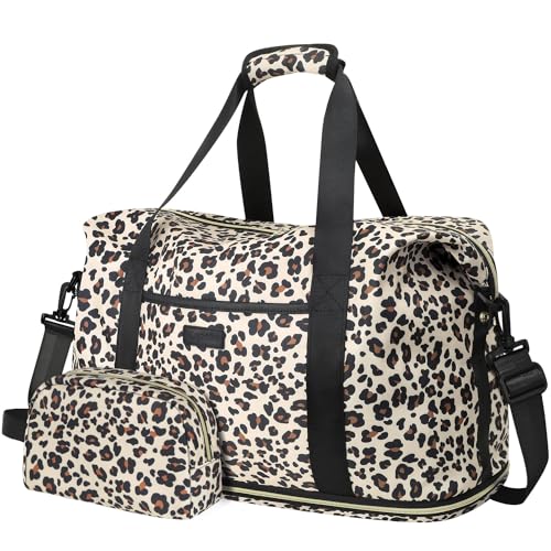 Expandable Travel Duffle Bags Weekender Overnight Bags for Women Men Hospital Bag for Women Labor Delivery with Toiletry Bag Waterproof - color: Leopard, size: X-Large