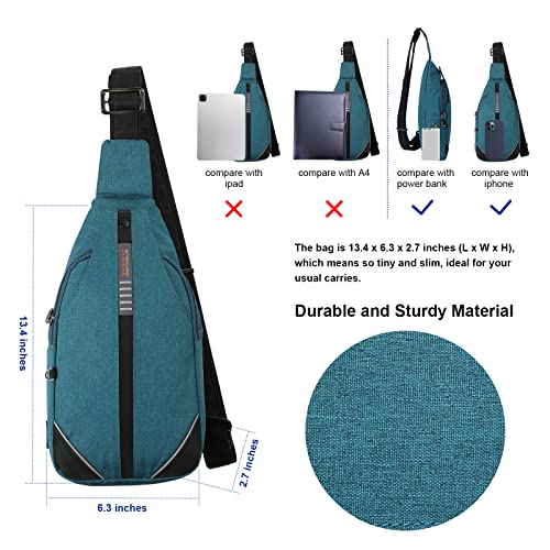 WATERFLY Tiny Crossbody Sling Backpack Anti Theft Backpack for Traveling Chest Shoulder Bag (Teal Blue) - color: Teal Blue (Small)