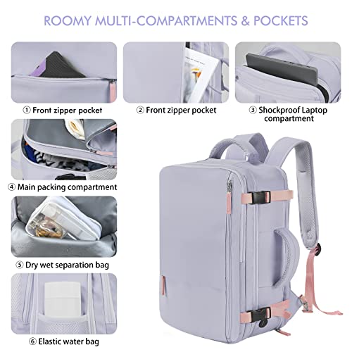 Beraliy Large Travel Backpack For Women, Airline Approved Carry On Backpack, Anti Theft Personal Item Backpack, Waterproof Bag, Casual Daypack Travel Essentials - color: Purple, size: Large