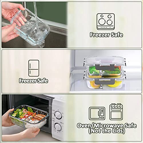 M MCIRCO [5-Pack,36 Oz] Glass Meal Prep Containers 2 Compartments Portion Control with Upgraded Snap Locking Lids Glass Food Storage Containers, Microwave, Oven, Freezer and Dishwasher (4.5 Cups) - color: Gray
