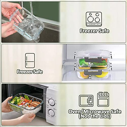 M MCIRCO [5-Pack,36 Oz] Glass Meal Prep Containers 2 Compartments Portion Control with Upgraded Snap Locking Lids Glass Food Storage Containers, Microwave, Oven, Freezer and Dishwasher (4.5 Cups) - color: Gray