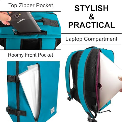 Cabin Hand Luggage Backpack Small Carry-On Daypack Airplane Travel Under-seat for Women Men fits 15.6-inch Laptop, Water Blue - color: Water Blue