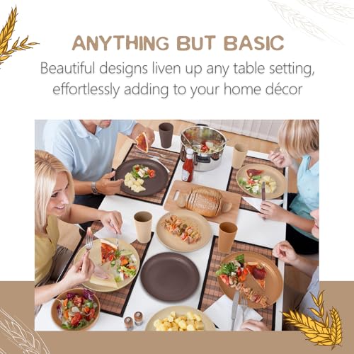 Teivio 32-Piece Kitchen Plastic Wheat Straw Dinnerware Set, Service for 8, Dinner Plates, Dessert Plate, Cereal Bowls, Cups, Unbreakable Colorful Plastic Outdoor Camping Dishes, Desert - color: Desert