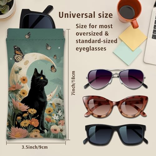 Eyeglasses Sunglasses Case PU Soft Squeeze Top Glasses Pouch for Women Men,Animal Pattern Portable Anti Scratch - color: Black-cat