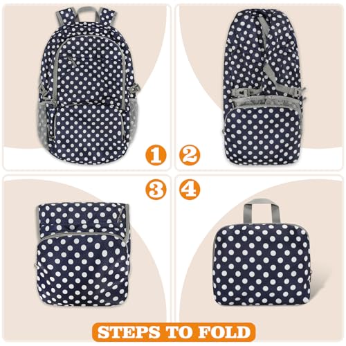 ZOMAKE Lightweight Packable Backpack 30L, Foldable Hiking Backpacks Water Resistant Compact Folding Daypack for Travel(Navy Blue,White polka dots) - color: Navy Blue,white Polka Dots