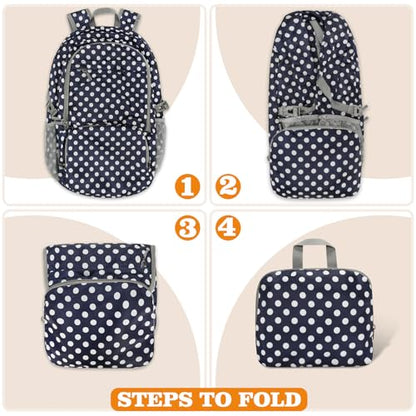 ZOMAKE Lightweight Packable Backpack 30L, Foldable Hiking Backpacks Water Resistant Compact Folding Daypack for Travel(Navy Blue,White polka dots) - color: Navy Blue,white Polka Dots