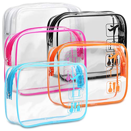 F-color TSA Approved Toiletry Bag 5 Pack Medium - Clear Makeup Bag Travel Quart Size for Women Men, Clear Cosmetic Bag Airport Airline Compliant Carry on Bag, 7.5×5.5×2.2", 5 Colors - color: Black/White/Blue/Orange/Rose Red, size: TSA Carry-on Series (5 M