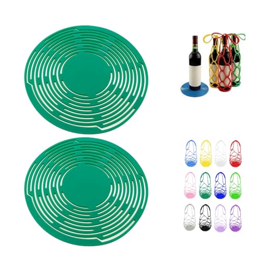 Multi-Use Silicone Storage Bag & Organizer,Multifunctional Mesh Coaster,Silicone Wine Carrier,Reusable, Foldable, Portable Coaster for Wine Bottles, Cups, Hot Dishes,and Beverages(2pcs Dark Green) - color: 2pcs-f