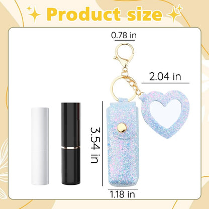 Sisadodo Glitter Lip Oil Holder Key Chains for Woman Lipstick Case with Mirror Lip Balm Keychain for Lipstick Case Keychain - color: Blue-heart