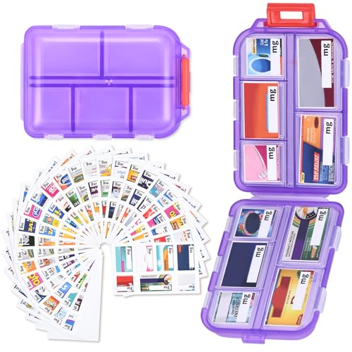 Large Medicine Pill Organizer with 189 Labels, 10 Compartments Purse Pill Case Travel Medicine Organizer Essentials Travel Daily Pill Container (Purple, 1 Pack) - color: Purple, size: Large