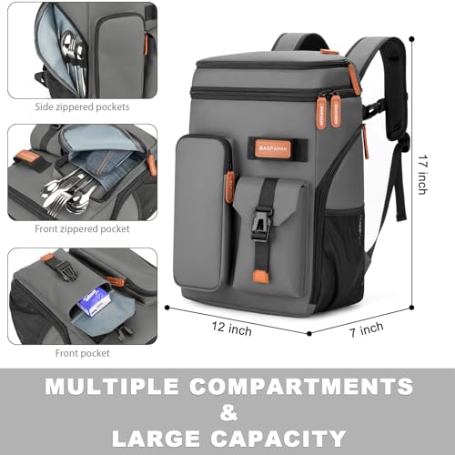 BAGPARKK Insulated Cooler Backpack,33/45 Cans Multifunctional Double Deck Leakproof Cooler Bag with Sternum Strap,Large Capacity Lightweight Travel Camping Beach Backpack - color: Grey, size: 33Can