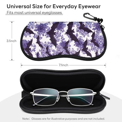Sunglasses Case with Belt Clip, Ultra Light Neoprene Zipper Soft Padded Glasses Case for Women Men - color: Bats