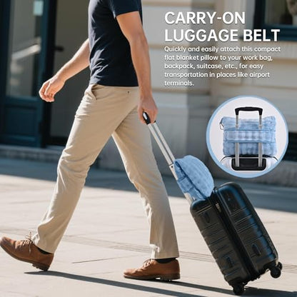 Travel Blanket and Pillow-2-in-1, Ultra-Soft&Compact, Airplane Blanket with Hand Luggage Belt and Backpack Clip,Travelers Accessories Gifts, 61x43 Inches（Blue） - color: Blue