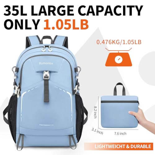 35L Lightweight Packable Backpack – Durable Foldable Daypack for Travel, Hiking, and Gym (Sky-Blue) - color: 35l-sky-blue