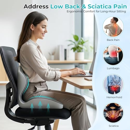 Seat Cushion with Lumbar Support Pillow for Truck Driver, Memory Foam Chair Cushion for Tailbone Pressure Relief & Long Driving, L-Shaped Ergonomic Non-Slip Seat Cushions for Car,Truck,Desk,Chairs