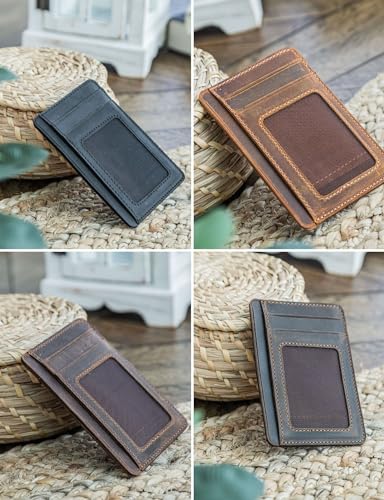 Handcrafted Genuine Leather Wallets, Minimalist Cardholders, and Passport Covers, Handmade Gift - color: Ginger, style: Windowed Cardholder
