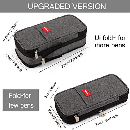 Large Capacity Pencil Case, Expandable Stationery Bag with Zipper compartments, Aesthetic Pencil Case Pouch for Office College School Students Teen Girls Boys - color: Darkgrey