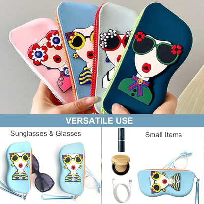 Longjet Soft Silicone Eyeglasses Pouch Case for Glasses and Sunglasses with Zipper Closure and Wristlet Strap - color: Grey