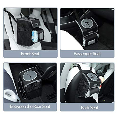 Farasla All-in-One Car Trash Can, Garbage Bag for Car with Removable Leakproof Interior Liner, Adjustable Tissue Holder & Straps(Black)