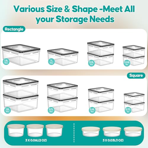 TOPCHASE 40 PCS Food Storage Containers with Lids Airtight (20 Containers & 20 Lids) - Plastic Food Containers for Kitchen Storage Reusable BPA-Free Leakproof Meal Prep Container with Labels & Pen