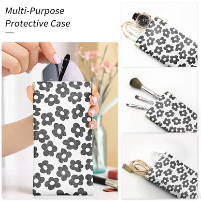 Glasses Case Soft, Eyeglass Cases for Women Portable Squeeze Top PU Leather 2 Pack Glasses Pouch with Cleaning Cloth - color: 2pcs Black Flowers+green Flowers