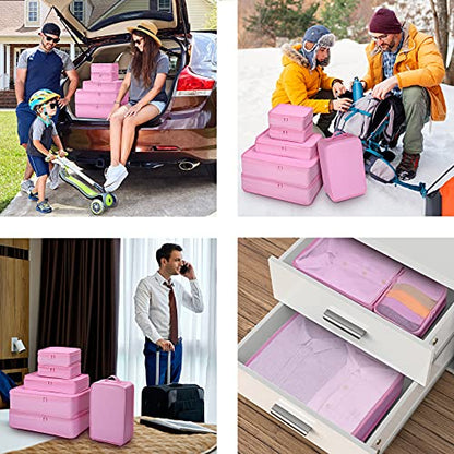 Mossio 6 Set Packing Cubes with Shoe Bag - Lightweight Travel Luggage Suitcase Organizers - color: Pink