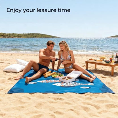 Large Size Beach Mat 75"x75" – Outdoor Picnic Blanket, Waterproof Sand Mat for Camping, Grass & Travel, Portable Foldable Ground Mat with Bag